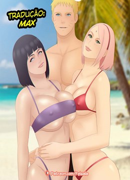 Beach Day: Sexo na praia Hinata, Sakura e Sarada
